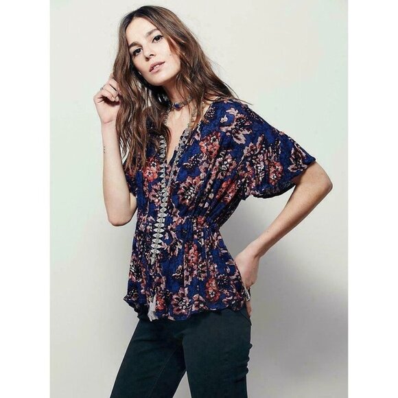 Free People Riverbend Printed Tunic Top High Low Ruffle Oversized XS NEW 268294 - Picture 1 of 9